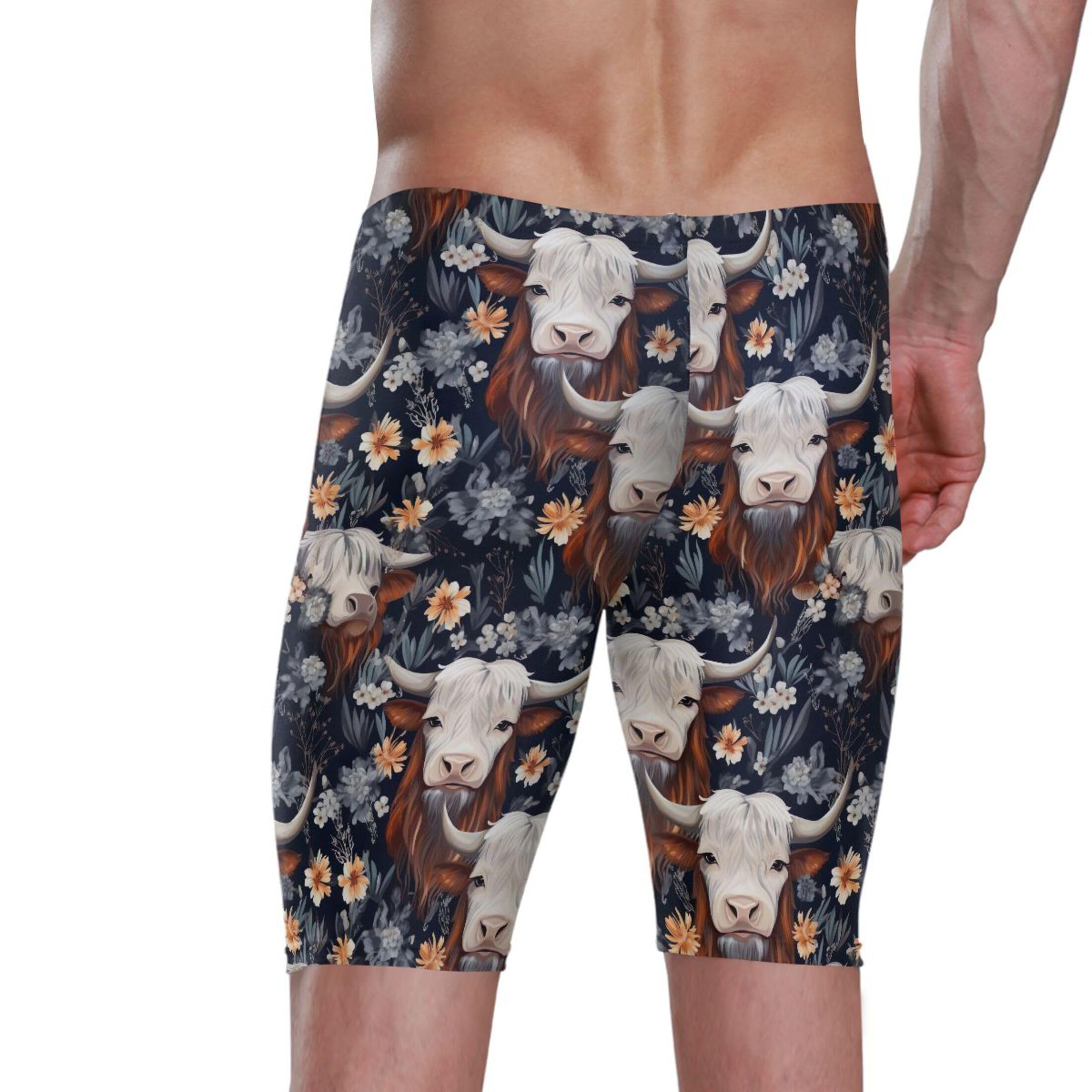 UMIRIKO Highland Cow Flowers Animal Men's Swimsuit Swim Jammers L B0403266