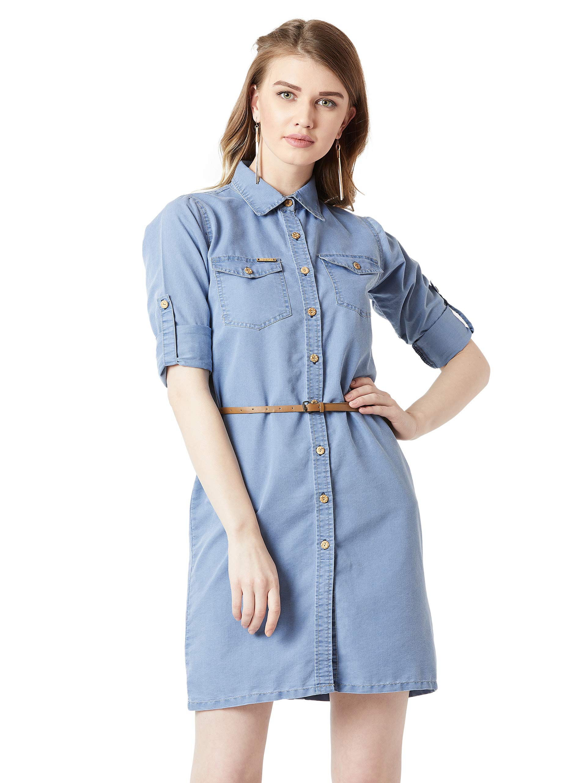 Miss Chase Women's Denim Shirt Dress(Mcaw18Den04-22-115-02,Blue,X-Small)