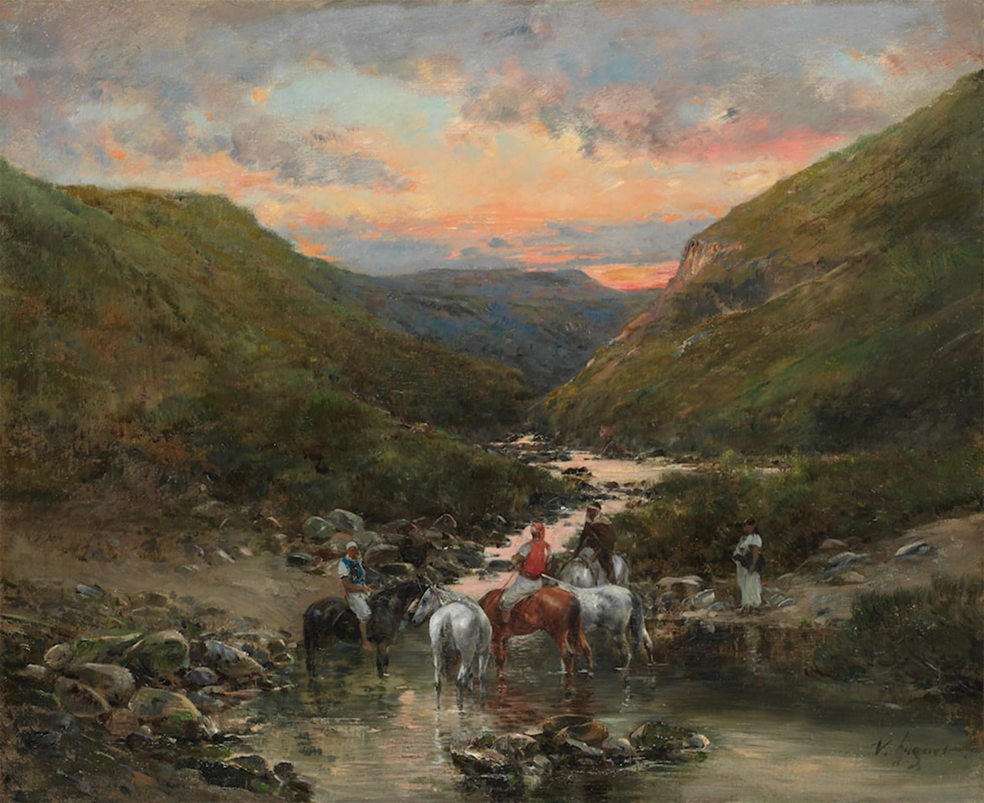 HRJUBWREE Classic Canvas Picture Art Canvas Print Modern Oil Painting Ravine Near Biskra Bypierre Huguet Artwork on Wall for Office Decor 60x90cm