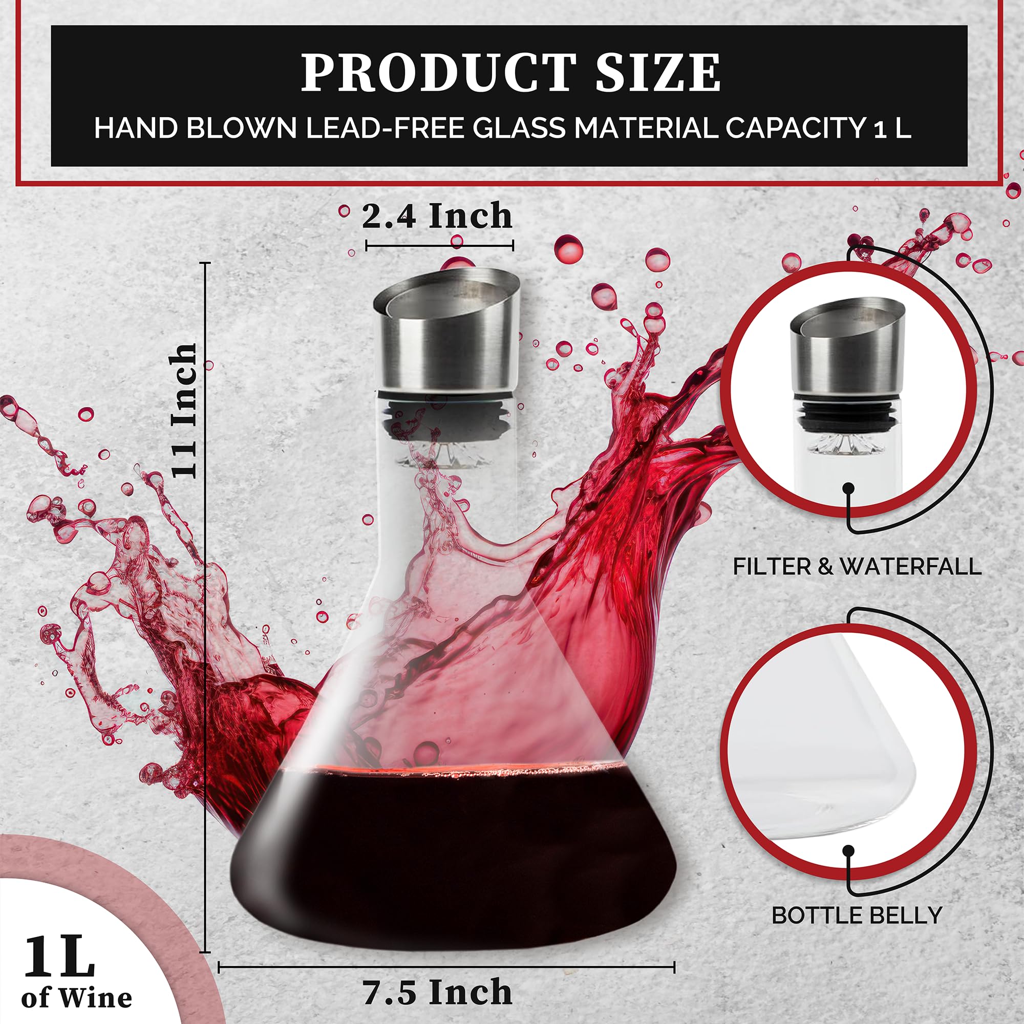 Levare Decantador de vidrio con tapón - Elegancia y durabilidad atemporales - Diseño ergonómico para una aireación ideal de 750 ml. Logotipo grabado para un atractivo estético. (transparente)