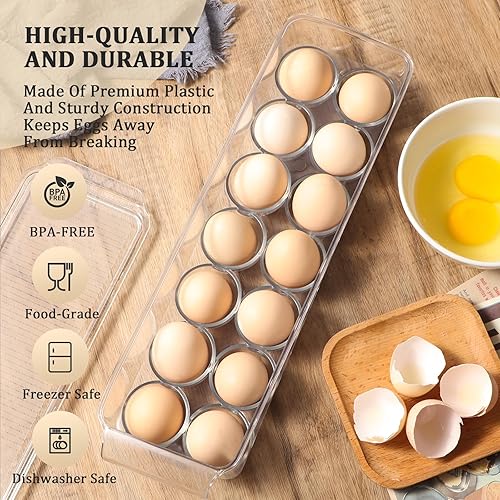 Miniatura 4 de Contenedor de huevos para refrigerador, soporte de plástico para huevos de 14 unidades, contenedor de almacenamiento de huevos, organizador de
