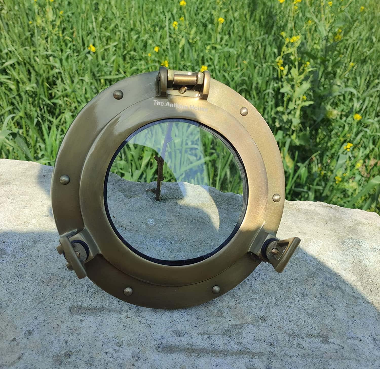 Oblò antico trasparente da 22,9 cm con finestra rotonda in vetro trasparente