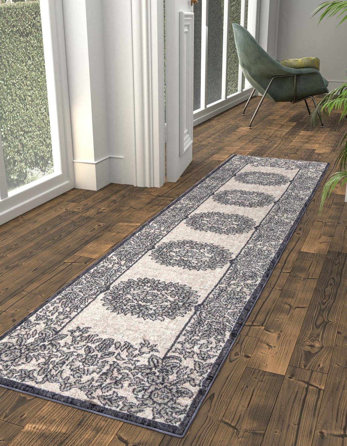Unique Loom Eco Traditional Collection Area Rug - Salvage (Runner 2' 7" x 12' 0", Ivory/Black)