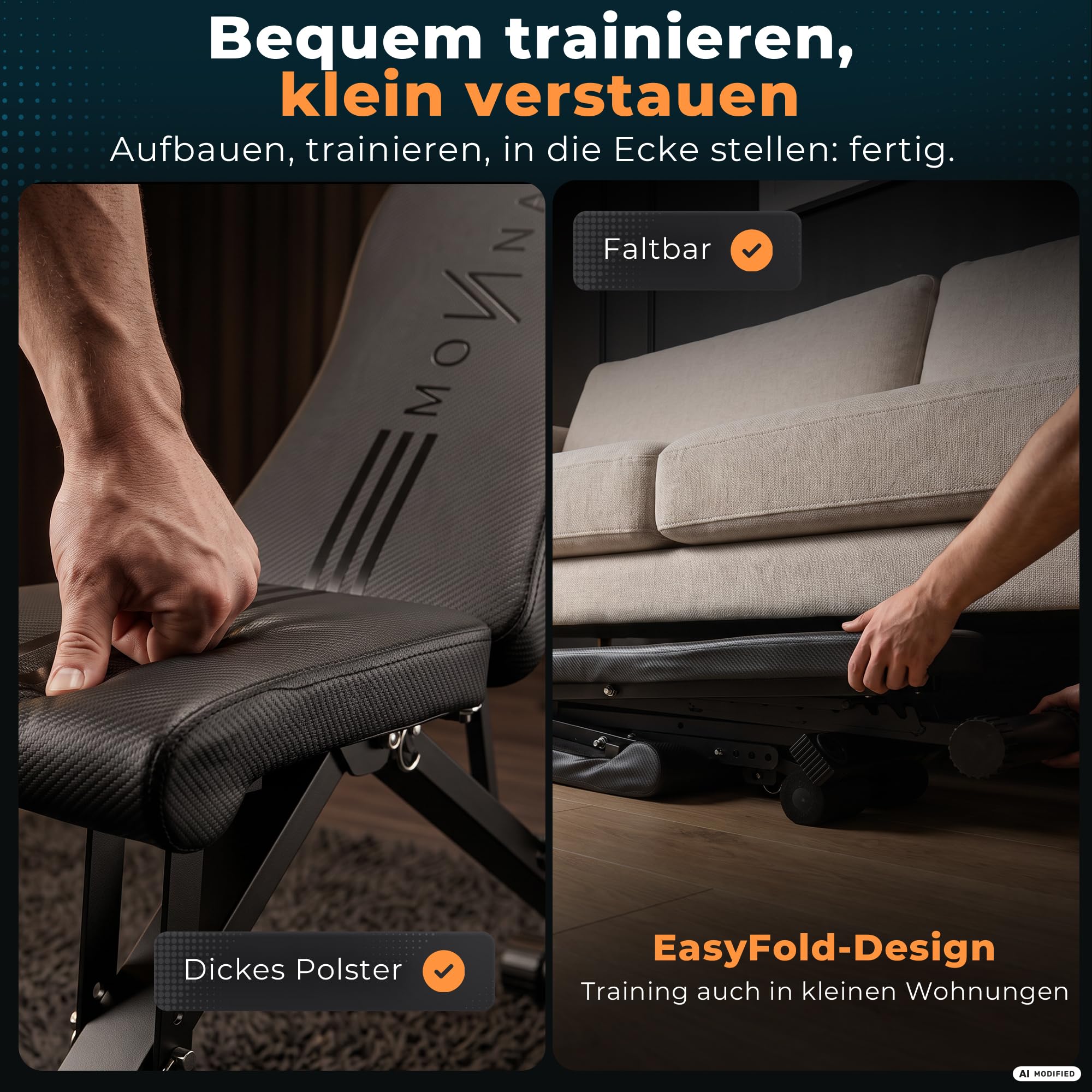 NEU Movana, Hantelbank Klappbar Verstellbar, Testsieger Note 1,1, Multifunktion Trainingsbank für Zuhause, inkl. Widerstandsbändern als Gewichtsersatz & Trainingsplan mit 80+ Übungen, 300 KG