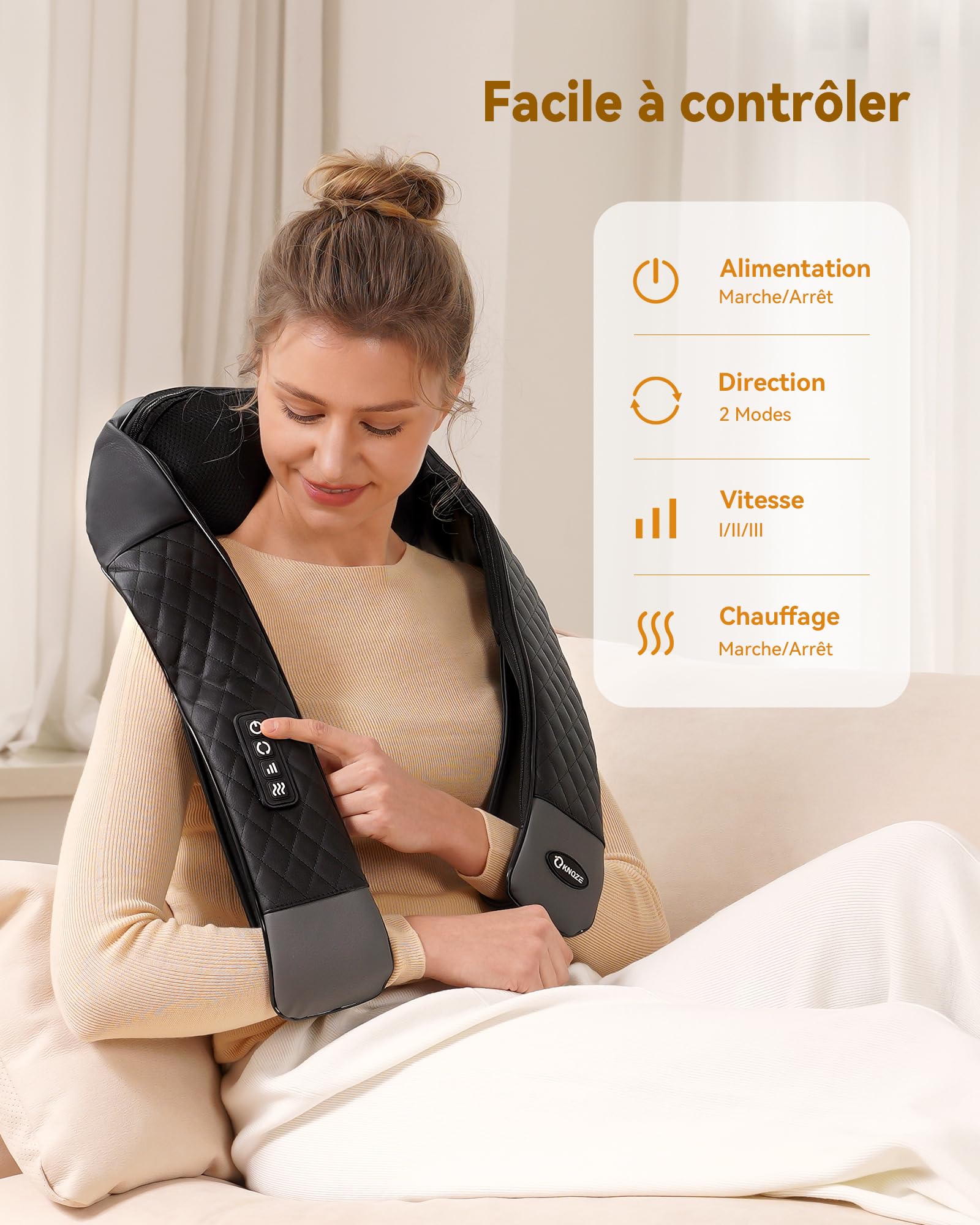 KNQZE® Masseur cervical shiatsu 4D, 2026 Masseur dos et cervicales chauffant, Massage pétrissage des tissus profonds 4D, Massage cou, cervical et dos, Cadeau pour femme homme papa maman