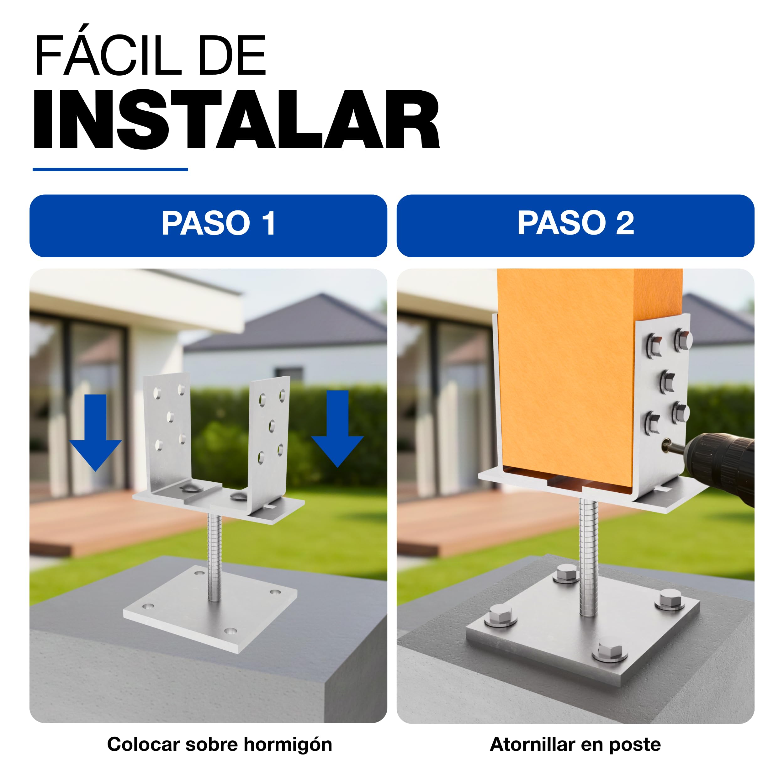 GeZu Impex Soporte de Poste en U Ajustable con Placa 100x100mm | Galvanizado Electrolítico 0-160 mm Ancho Soportes Metálicos Ajustables Tipo U Perno de Anclaje Base de Poste
