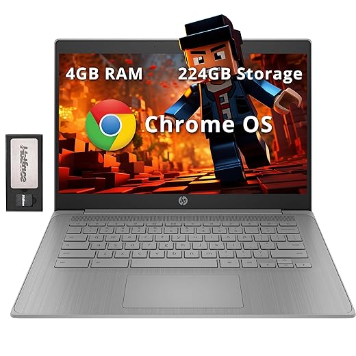 HP Chromebook 14" HD Laptop for Business & Students, Intel Celeron N4120, 4GB LPDDR4, 224GB Storage(64GB eMMC+160GB Docking Station), UHD Graphics, Webcam, Long Battery Life, Chrome OS, Modern Gray
