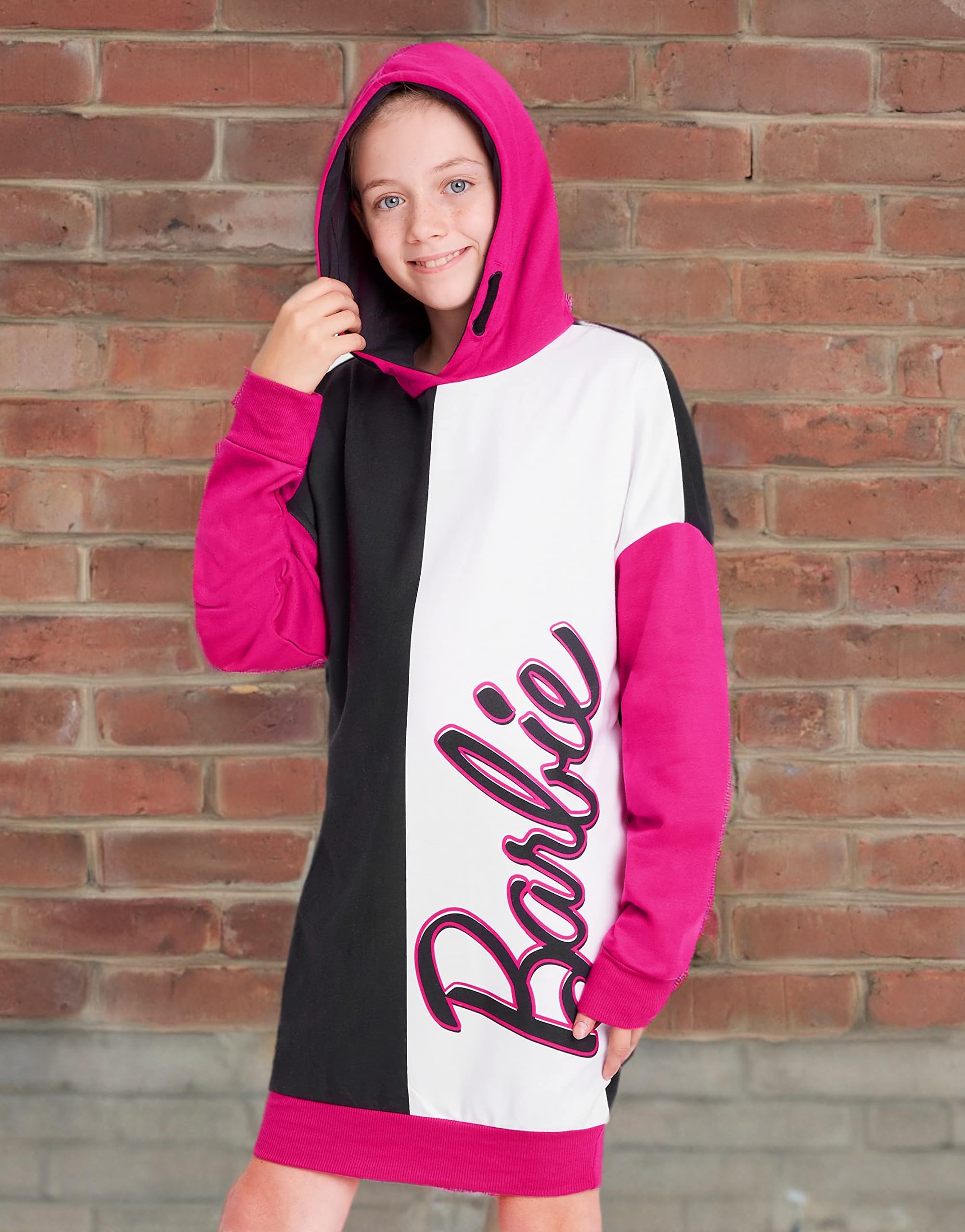 Barbie Bluza sukienka dla dziewcząt, nastolatków, oversize, przytulna sukienka z kapturem, sweter, wielobarwny, 4-5 lat