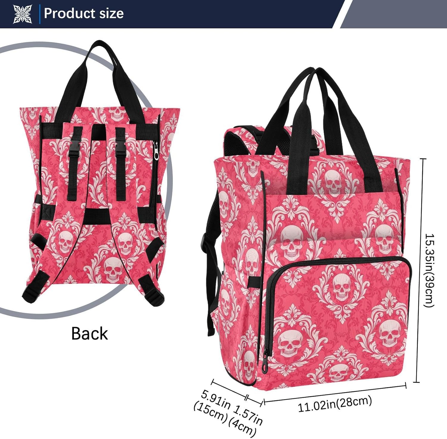 Gothic Skulls Red Print Diaper Bag Backpack for Baby Boys Girls Multifunction Baby Essentials Travel Tote with Stroller Straps & Bottle Storage Large Travel Diaper Backpack for Baby Shower Gifts