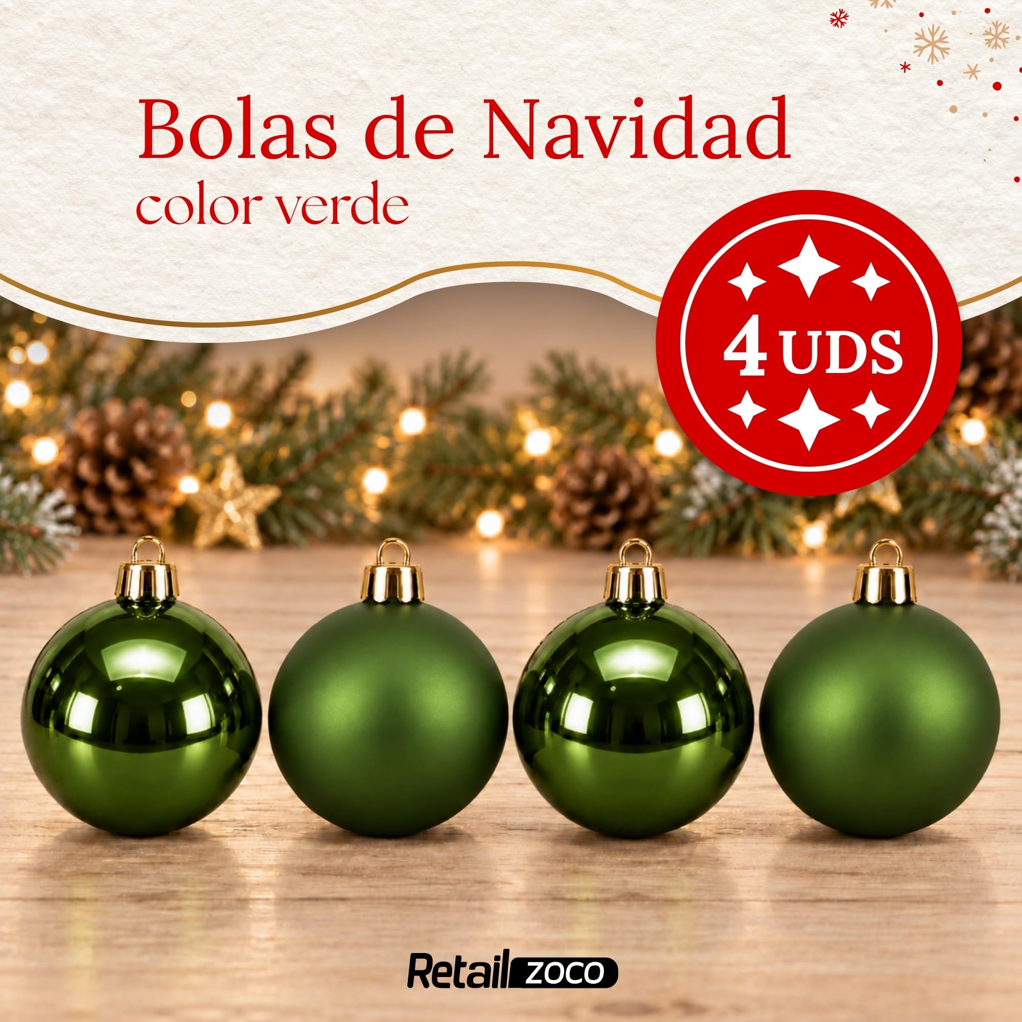 Bolas de Navidad, Adornos Arbol Navidad (Verde, 4 Piezas) - imagen 2