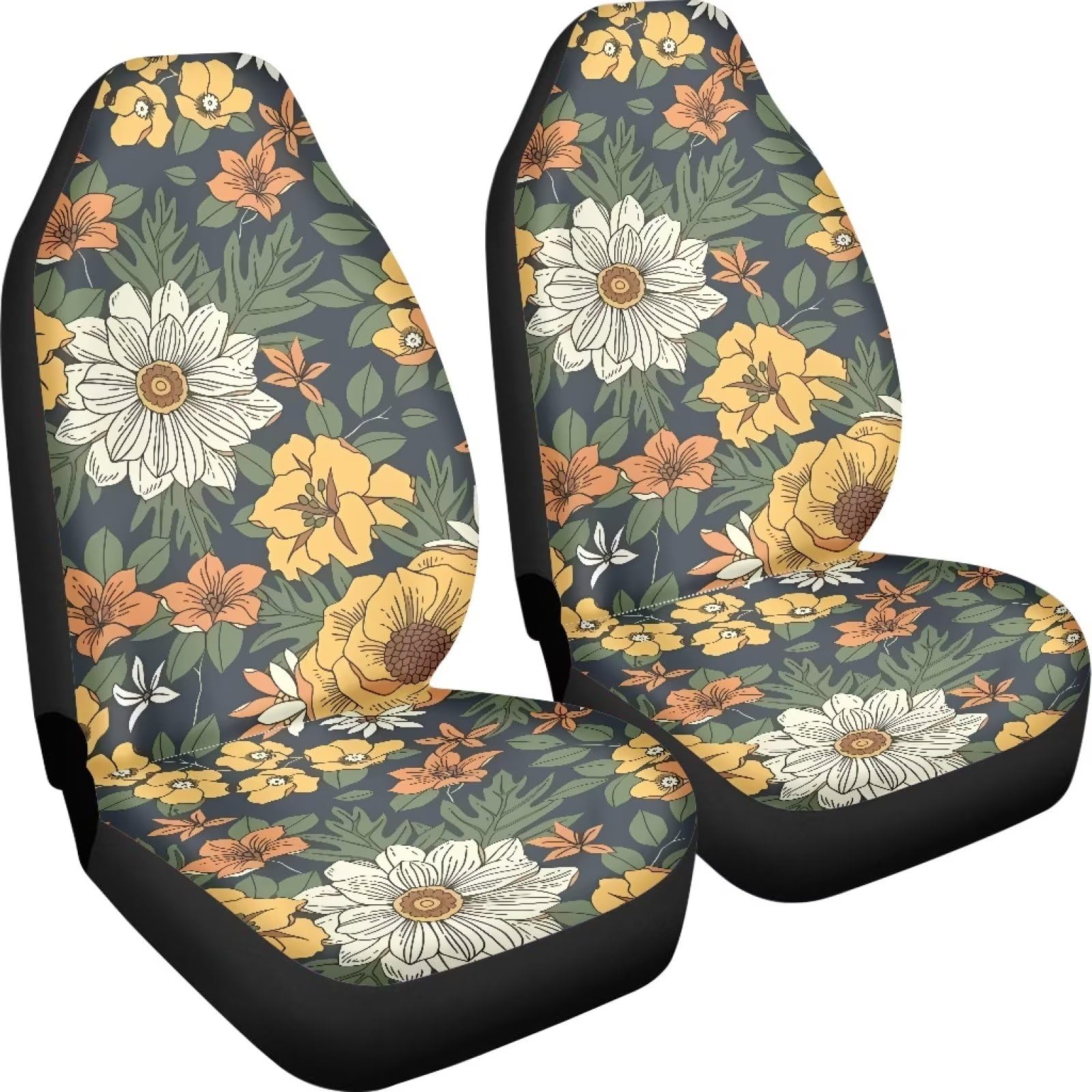 Lot De 12 Housses De Siège Voiture FUIBENG Motif Marguerites Vintage - Protection Intérieure Complète Avec Housse Volant Et Accessoires