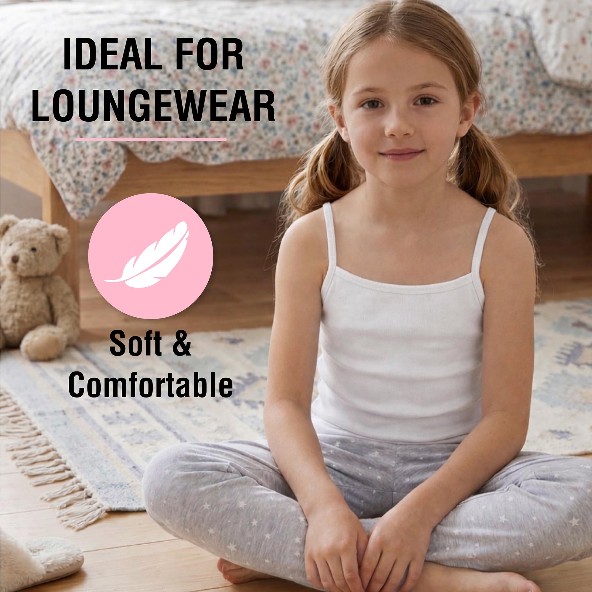 The Essentials Wardrobe Lot de 5 camisoles sans manches pour filles 100 % coton Taille 4-13 ans