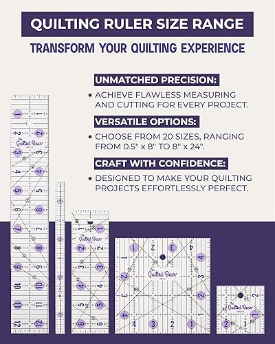 Miniatura 3 de The Quilted Bear Reglas de Acolchado - Regla de Acolchado de Acrílico Transparente Antideslizante, Patchwork y Costura con Líneas Negras Claras y