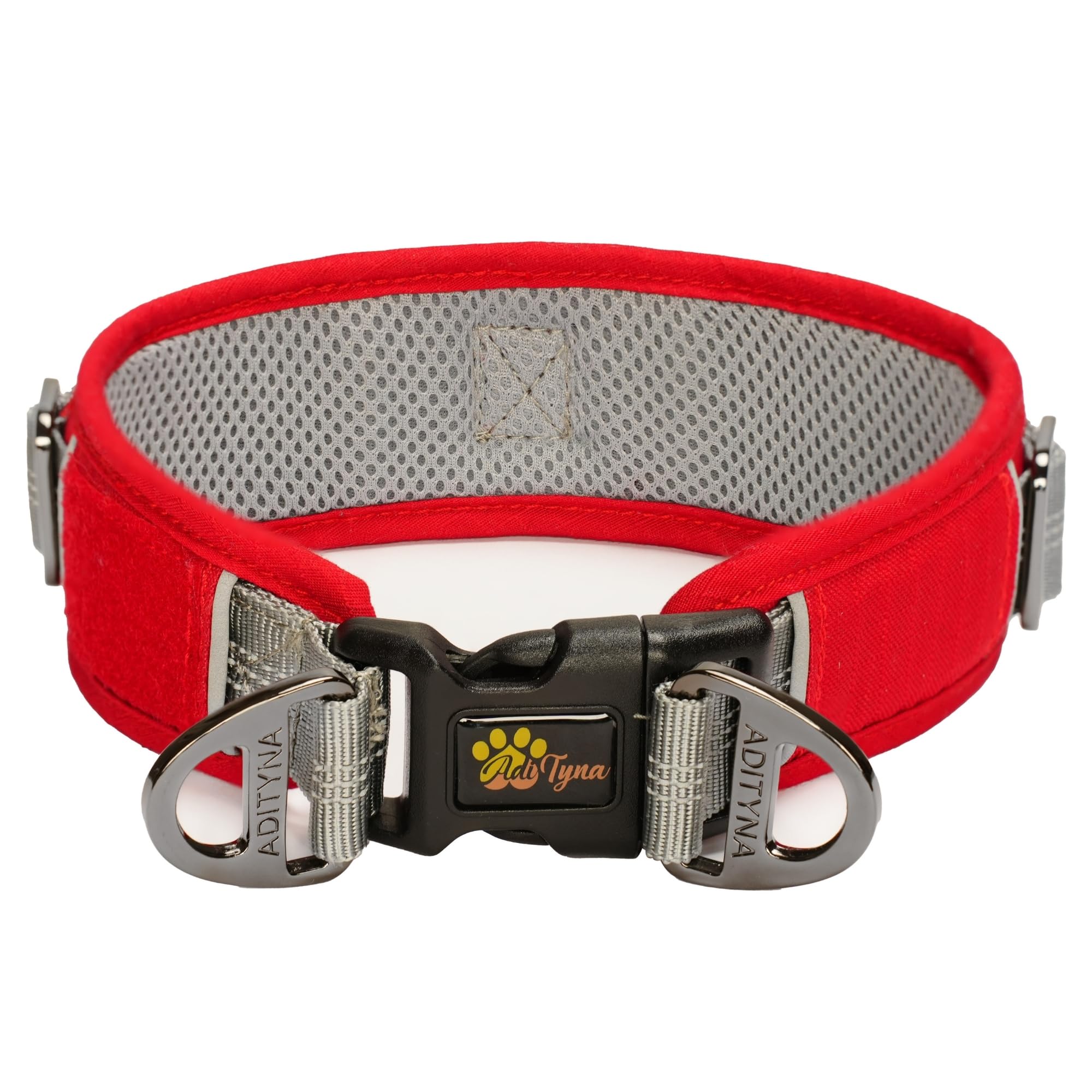 ADITYNA - Dog Collar 2 D-Rings Secure - 2-inch Wide Adjustable Dog Collar for Large Dogs - Oxford Material & Mesh Lining for Comfort (Red, Large: Fits Neck 18-23 inches)