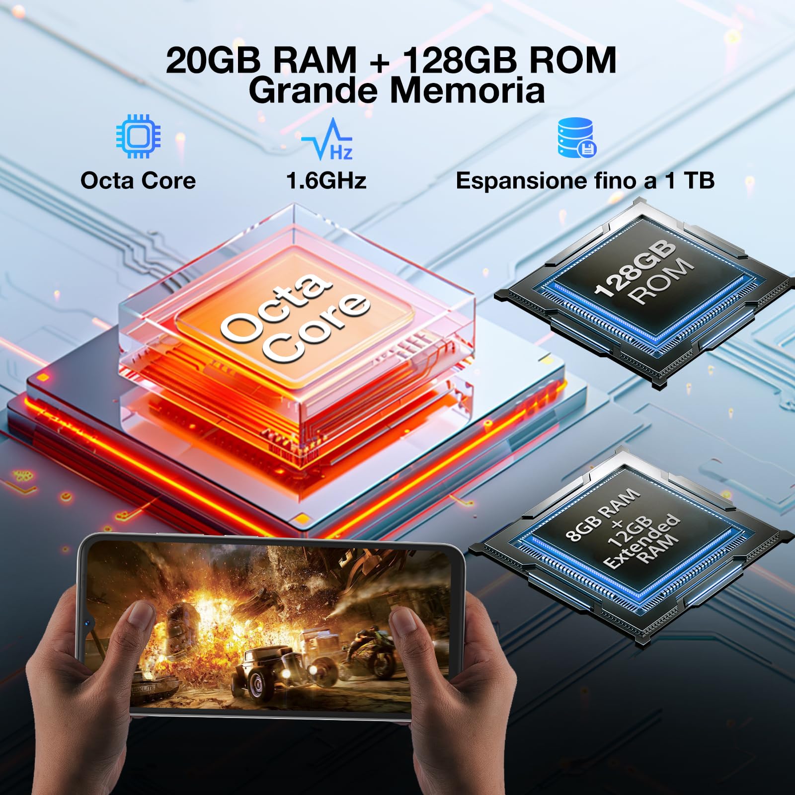 DOOGEE N55 Plus Smartphone, 20GB RAM+128GB ROM, Android 14, 6,56" HD+ 90Hz Telefono, Octa Core, 13MP+8MP Cellulare, 4G Dual SIM, Face ID, 5150mAh, OTG, GPS Smartphone - Nero