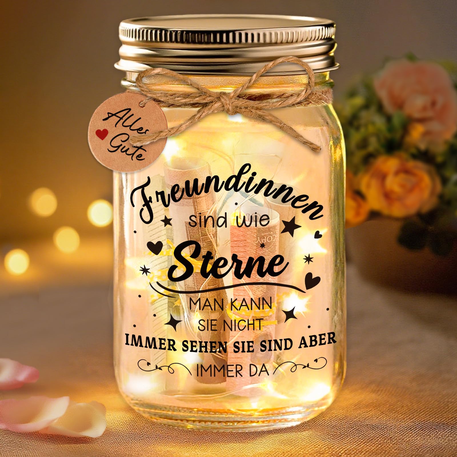 Freundinnen Geschenk, LED Flaschenlicht mit Spruch, Beste Freundin Freundschaft Geschenke für Freundin, Leuchtflasche Geldgeschenke Verpackung, Geburtstag Weihnachten Freundschaftsgeschenke für Frauen