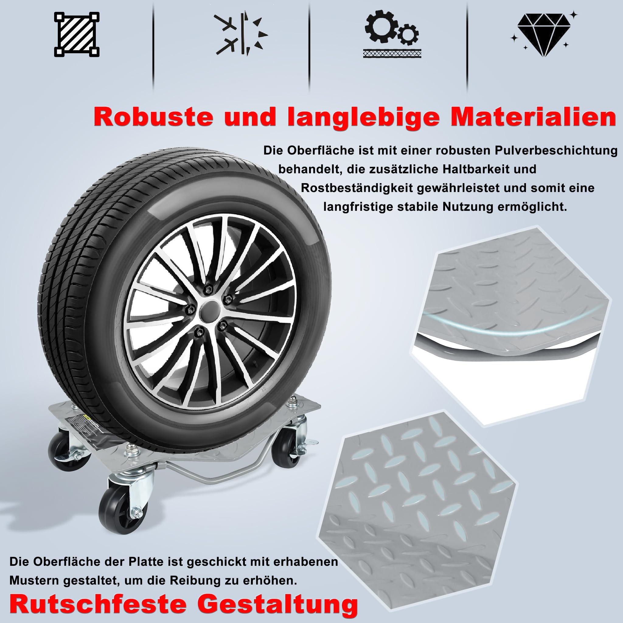 2 Stück Rangierhilfe für PKW Auto, Tragbarer Reifenwagen Rangierroller Rangierheber Roller Wagenheber, bis zu 1000 KG
