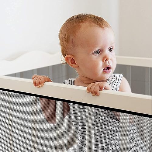 Miniatura 8 de JIFTOK 2 juegos de puertas de bebé para escaleras, protector de barandilla para niños, mascotas, juguetes, 2 juegos de red de malla de 10 pies x 2.6