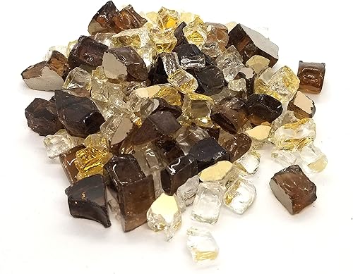 Miniatura 2 de Cristal de fuego mezclado reflectante ámbar y dorado de alta calidad, templado para hoguera y chimenea, 12 pulgada (brasas doradas)