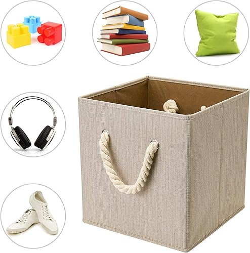 Miniatura 3 de i BKGOO Contenedores plegables de almacenamiento de tela de bambú gris oscuro, organizador plegable resistente con asa de cuerda de algodón para