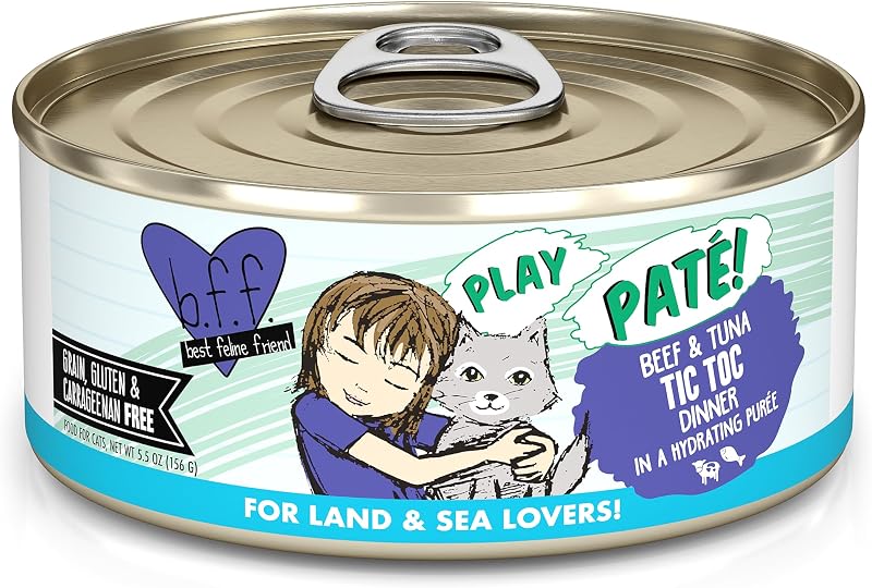 Ração úmida para gatos Weruva B.F.F. Play Patê de Carne Bovina e Atum Tic TOC 156 g – Pacote com 8