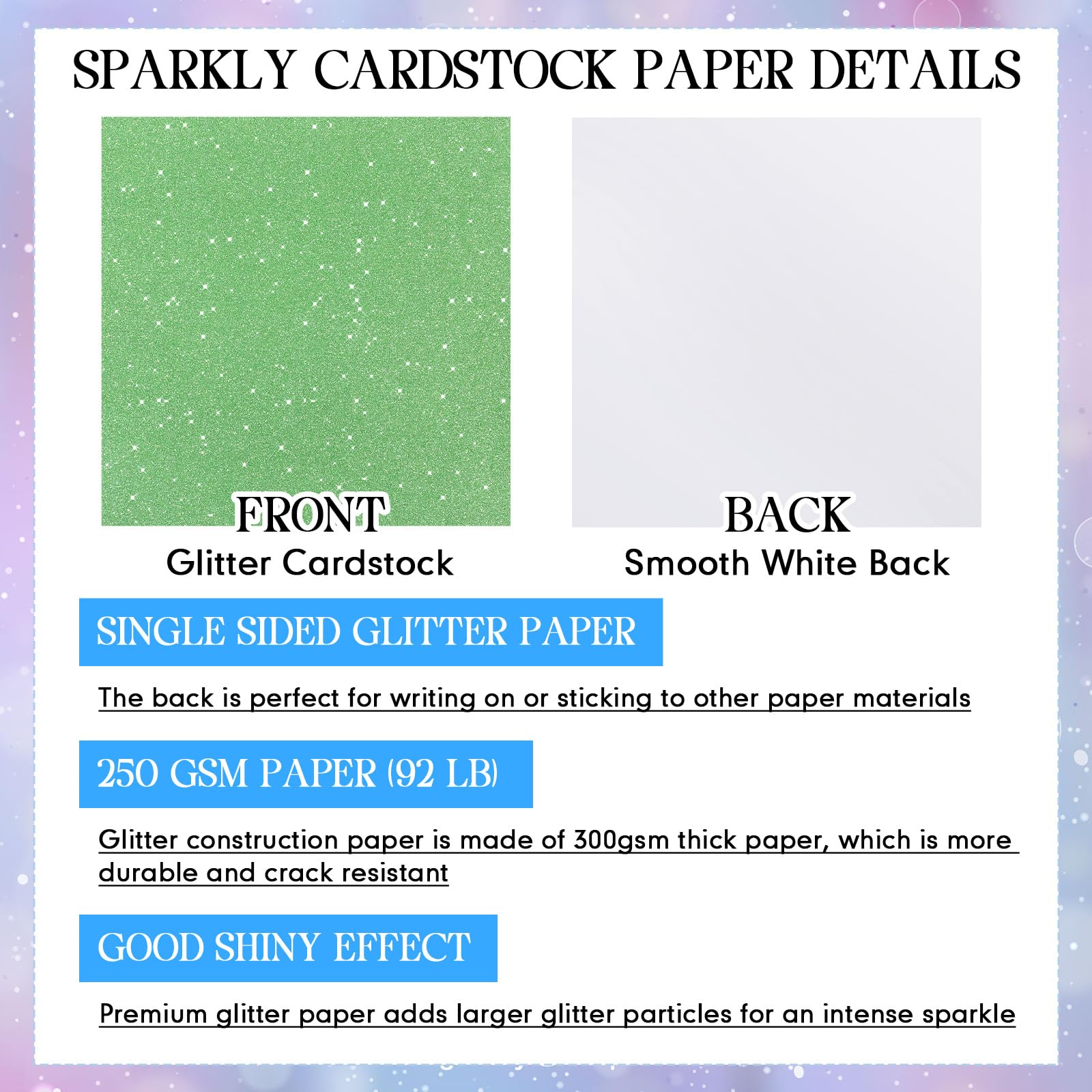 Kisston 80 Stück 30,5 x 30,5 cm mehrfarbiges Glitzer-Kartonpapier, fusselfrei, 250 g/m² (41,7 kg), schwerer Karton, Glitzer zum Basteln, glitzernd für Kartenherstellung, DIY, Kunstprojekte