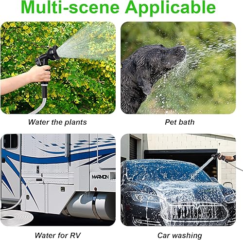 Miniatura 7 de Manguera de jardín de agua de metal de 75 pies, acero inoxidable resistente, rociador multifunción y boquilla ajustable, ligera y flexible, sin