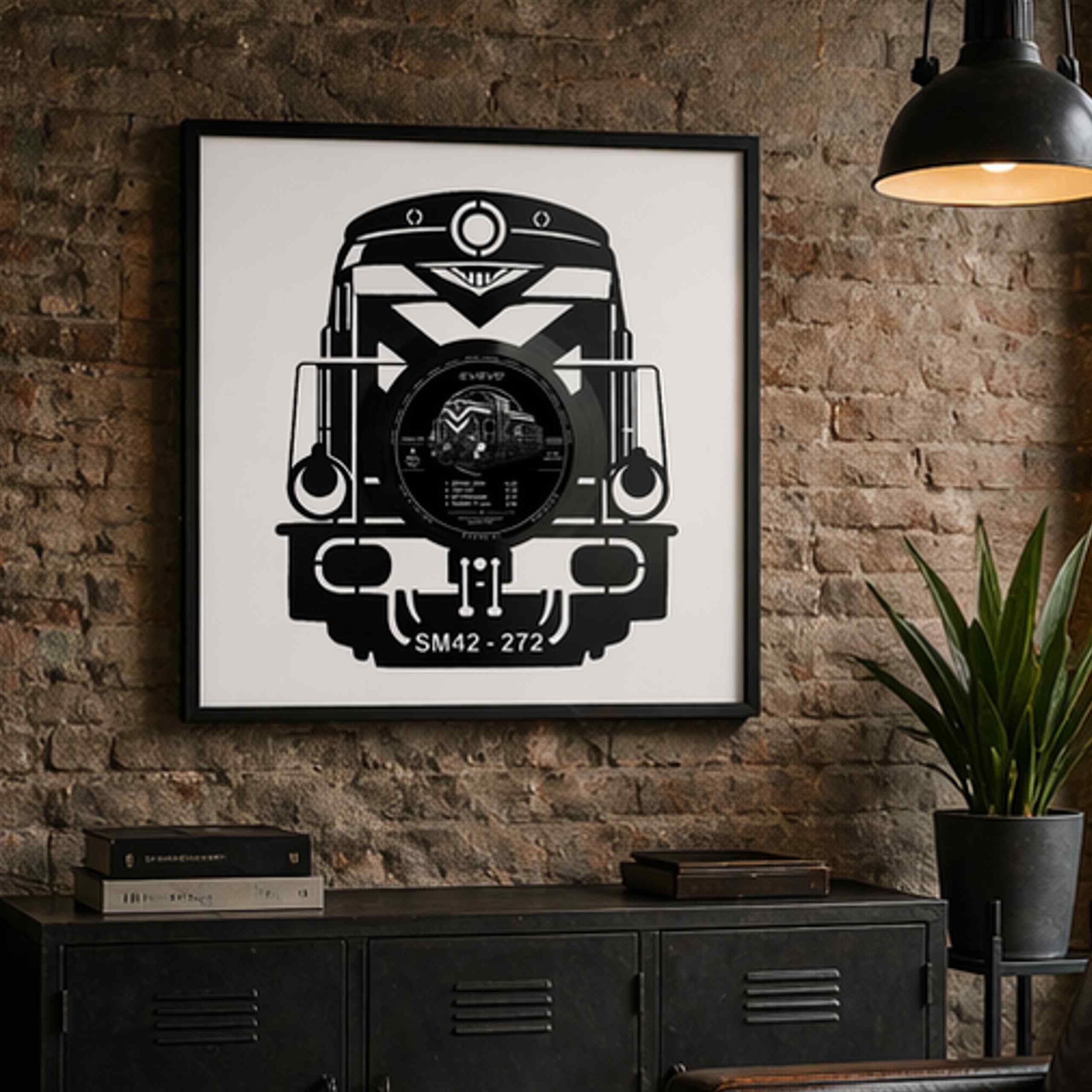 EVEVO Decorazione da parete in vinile con cornice, 32 x 32 cm, treno, decorazione da parete in vinile, motivo: loco a vapore, regalo per appassionati e collezionisti di ferrovie