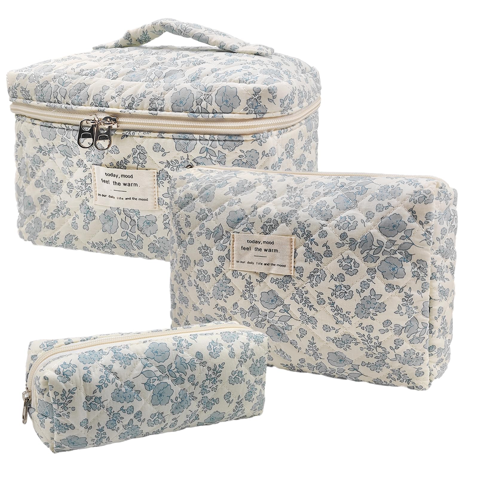 Cozomga Quilted Makeup Bag, Large Capacity Travel Cosmetic Bag for Women and Girls, Aesthetic Storage for Daily and Travel Use