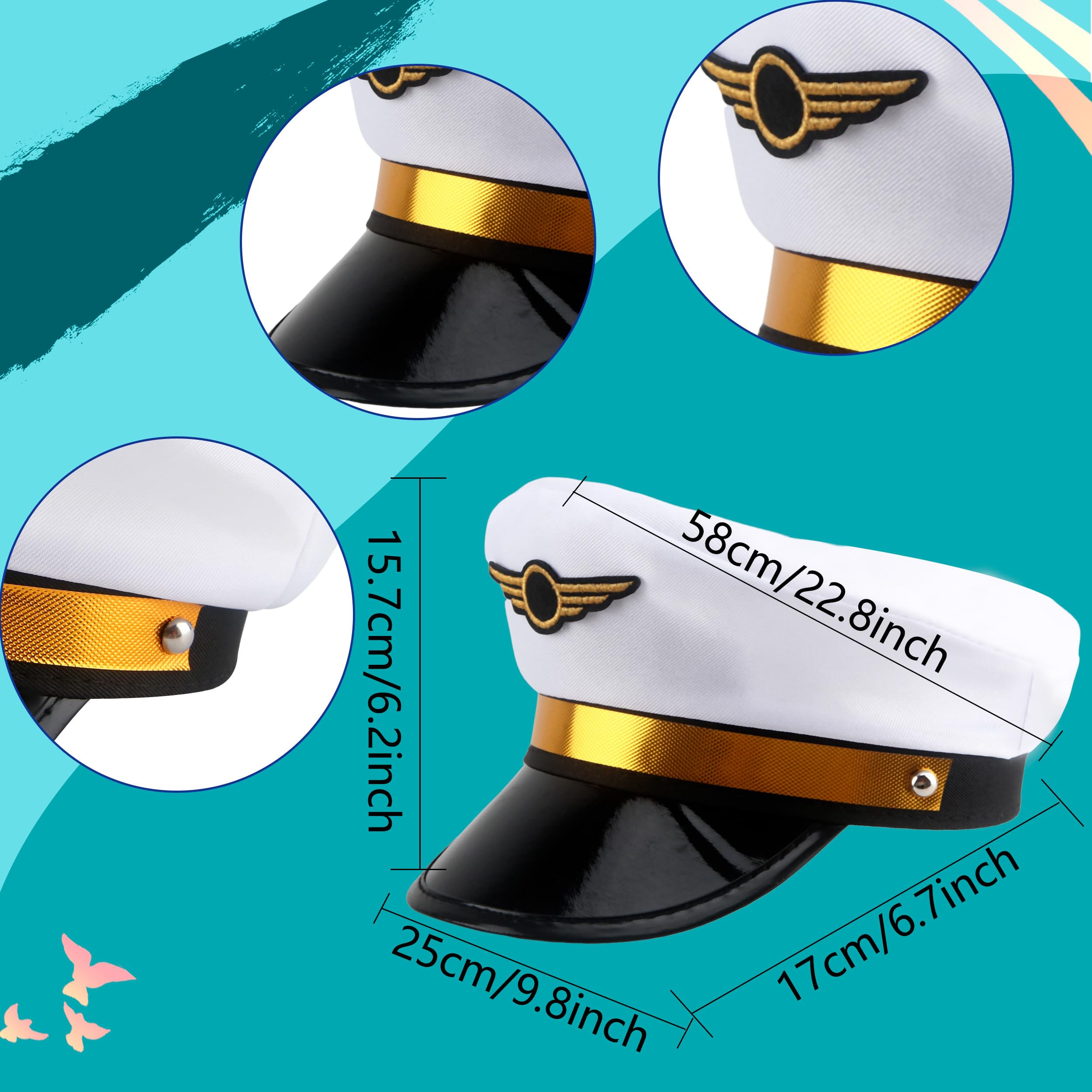 SGBETTER 8 Pack Adult Pilot Hats Bulk Adjustable Airplane Pilot Hat Airline Captain Hat for Men Women Halloween Party Dress up Props