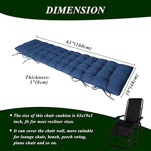 Miniatura 2 de FlyGulls Cojín para silla de descanso, cojín de lino sintético con lazos, cojín de banco largo para interiores para silla reclinable, tumbona, banco