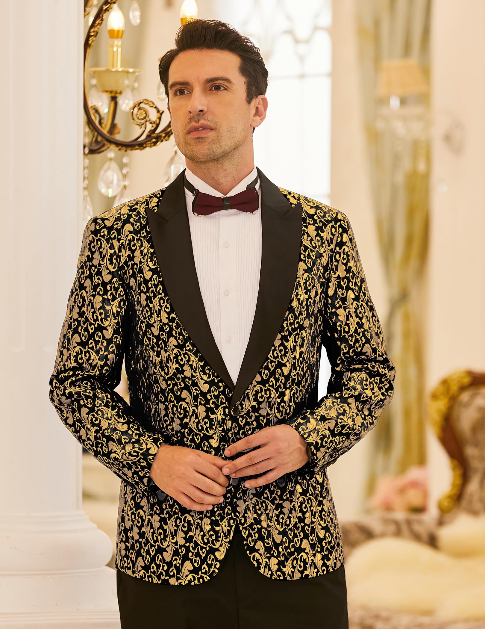 Coofandy, vestito da festa floreale da uomo, elegante giacca da cena da sposa Blazer per balli di fine anno, smoking - Giallo - 3XL