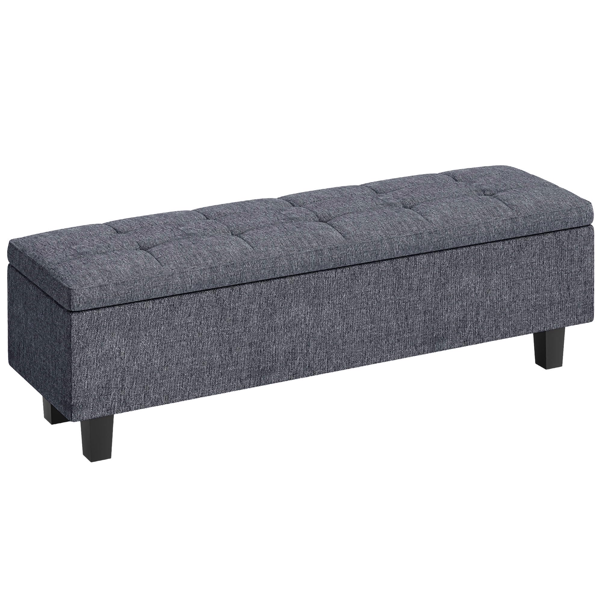 HOMCOM Sitzbank mit Stauraum – Polsterbank mit Leinenoptik, Bettbank mit Holzbeinen, Dunkelgrau, 138 x 40 x 45 cm