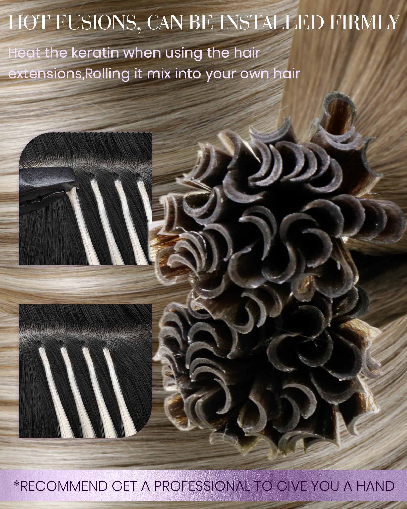 LaaVoo Blonde Hair Extensions U Tip Real Human Hair, Remy Straight Balayage Light Brown to White Blonde Real Hair Extensions - Image 2