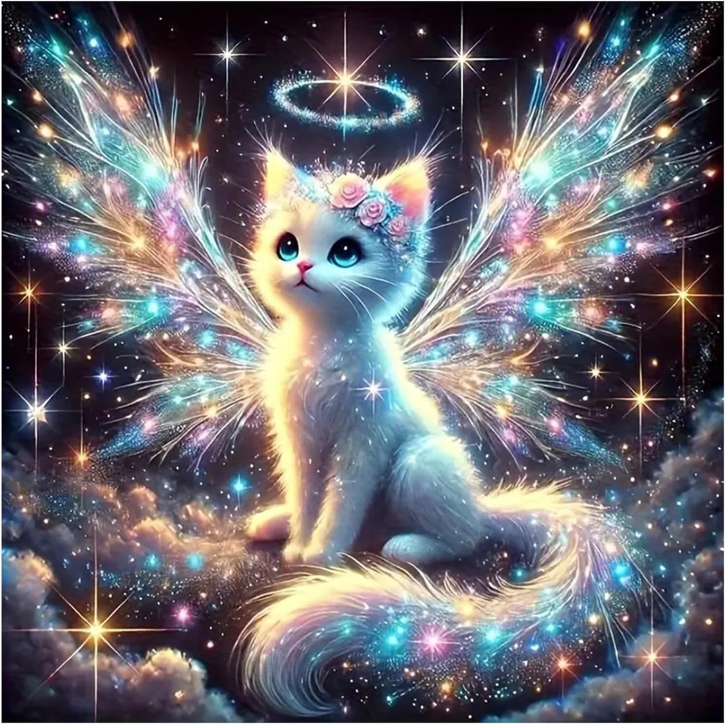 GLIDIAM Diamond Painting Cat with Wings Diamond Painting Pictures Cat Angel 30 x 30 cm DIY Full Drill Craft Adults Mosaic Embroidery Cross Stitch Gift for Wall Decoration Living Room Bedroom