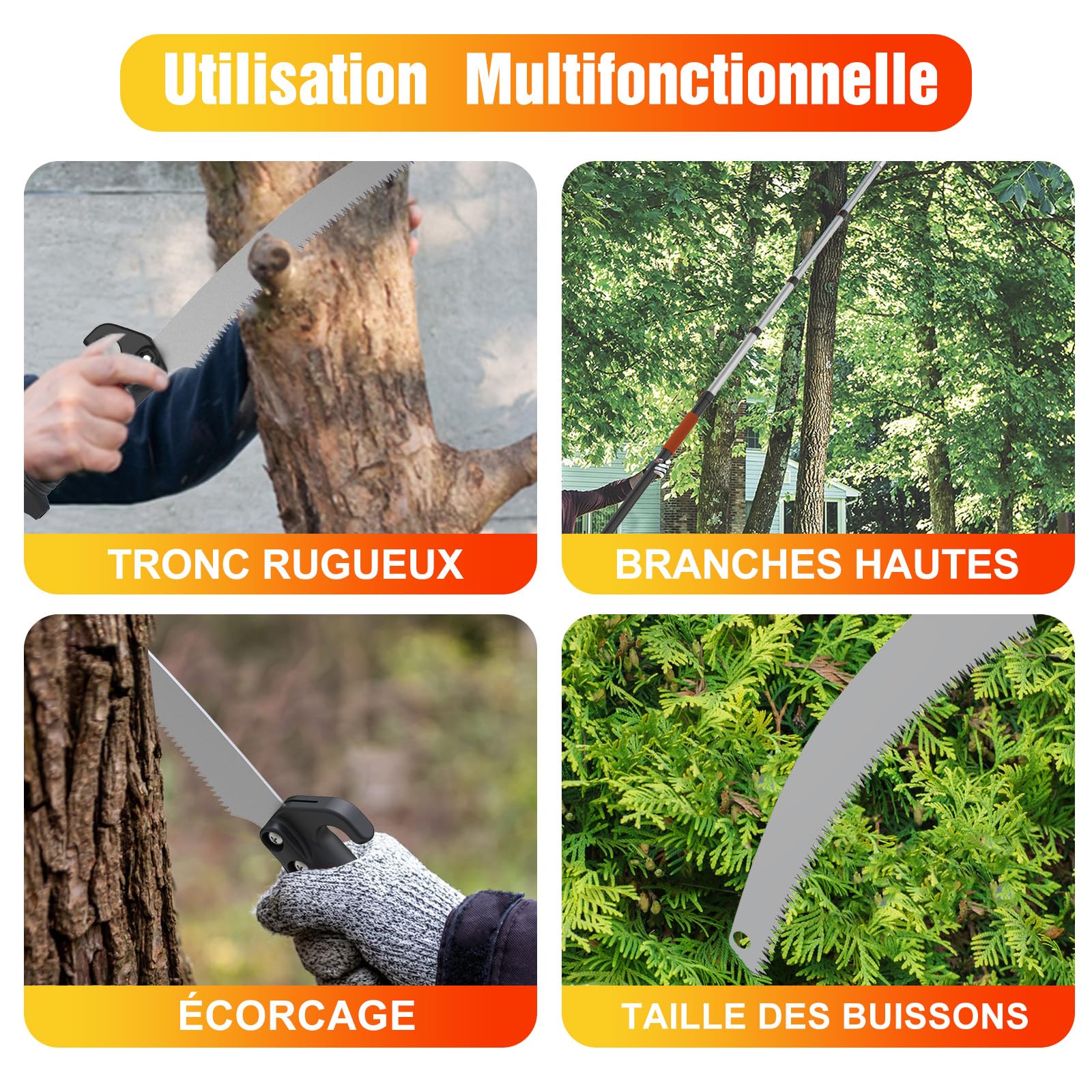 LAANPOLE 6m Scie, Ébrancheur sur Perche Telescopique avec Perche de Extension 1,5-6m, Ébrancheur Manuel pour Jardin, Orange