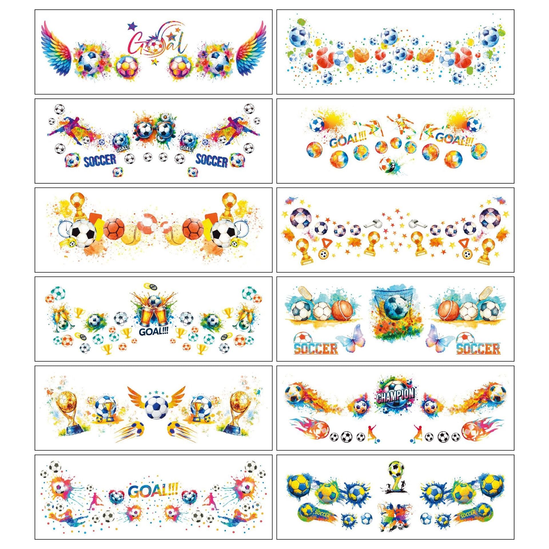 12 Sheets Soccer Ball Temporary Tattoos - Fun Party Accessories for Soccer Lovers(12sheet-A)