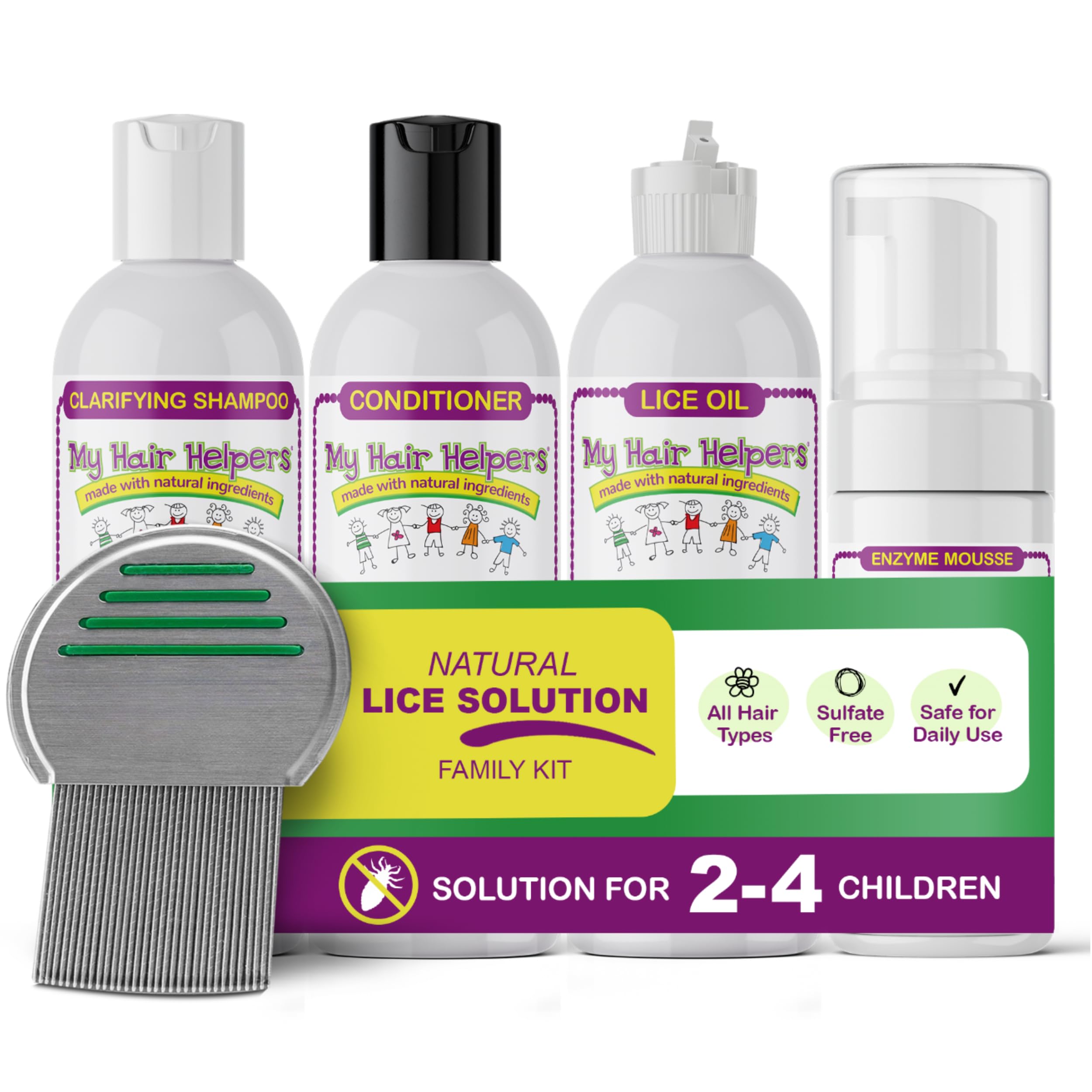 Complete Family Head Lice Kit for Kids with Nit Comb, Natural Enzymes, Dimethicone Oil, Clarifying Shampoo and Anti Lice Conditioner, Works for 2-4 Kids-image-36