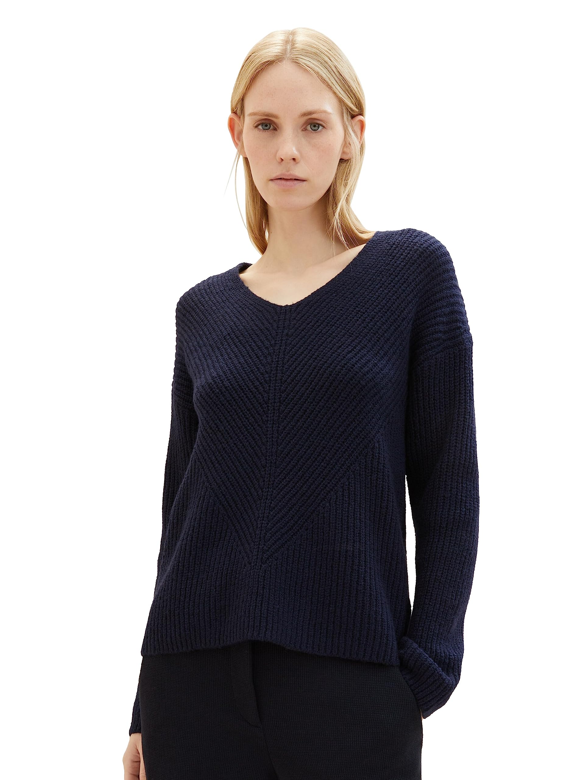 TOM TAILOR Women's Basic V-Neck Jumper, 10668-sky Captain Blue, XL