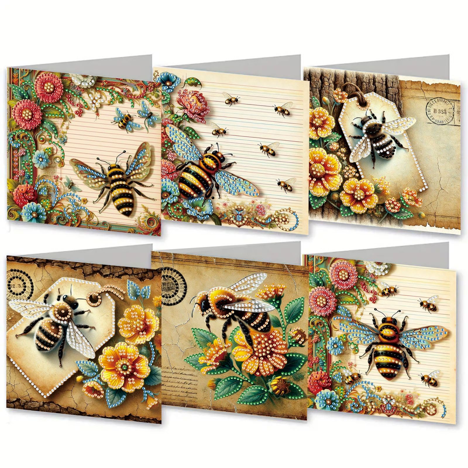 CustmArti Diamond Art Painting DIY Holiday Greeting Card Creative Blessing Folding Six-Pack Stationery Ornament Handmade Present Embroidery-Bee