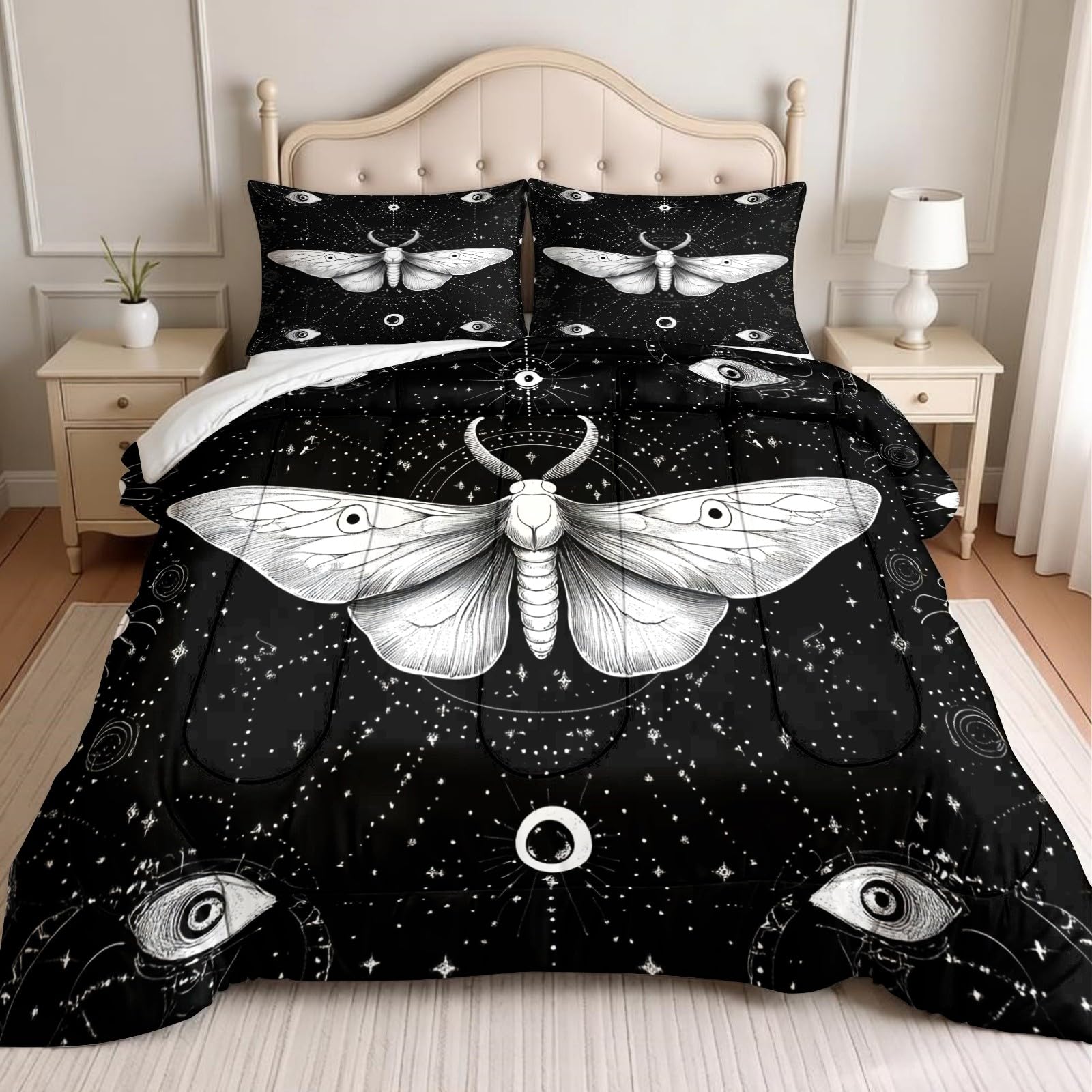 Trapunta 4 Stagioni Falena astratta 155 x 220 cm Piumino Lavabile in Microfibra nero Morbido e Caldo per Adulti e Bambini