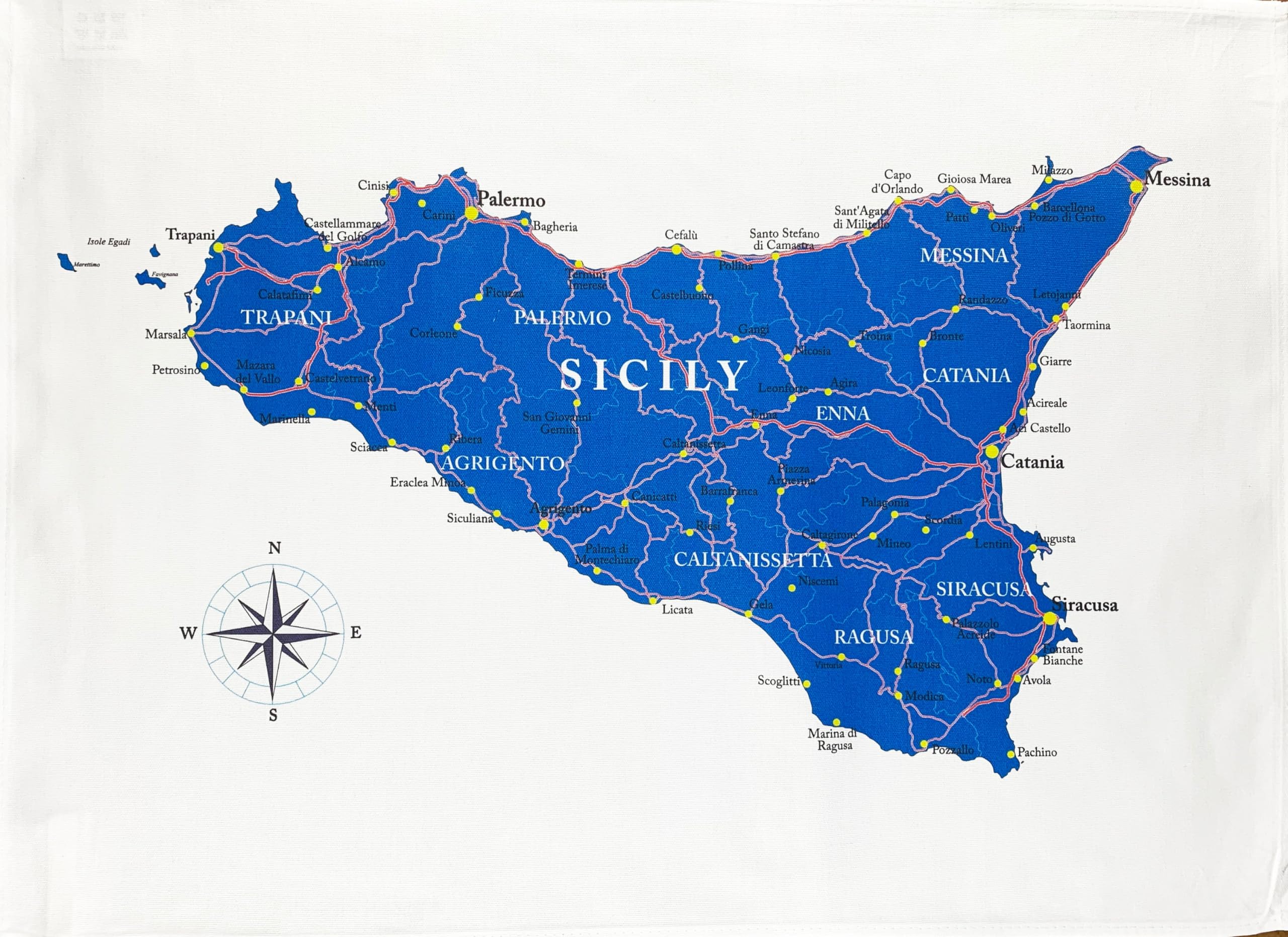Half A Donkey White Map Of Sicily Large Cotton Tea Towel