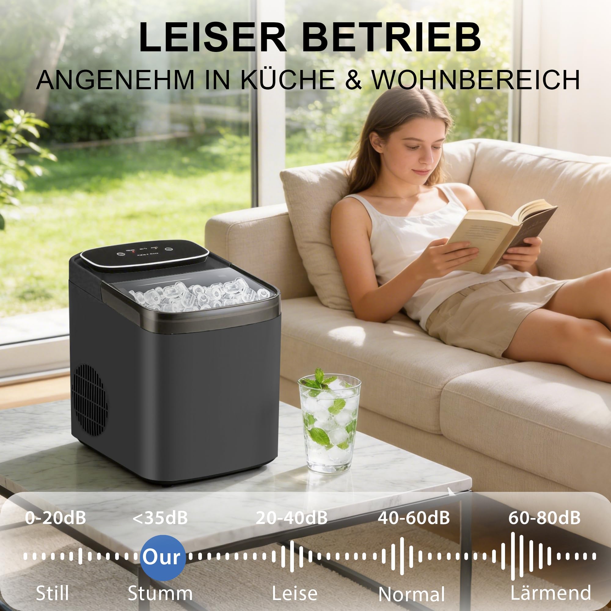 Citybee Eiswürfelmaschine Klein Kompakt & Leise - Schnell Eis 9 Würfel In 6 Min - 2 Eisgrößen Bis 14 Kg 24 H - Automatischer Stopp Selbstreinigung Tragbar Für Küche Büro Bar Party Grau