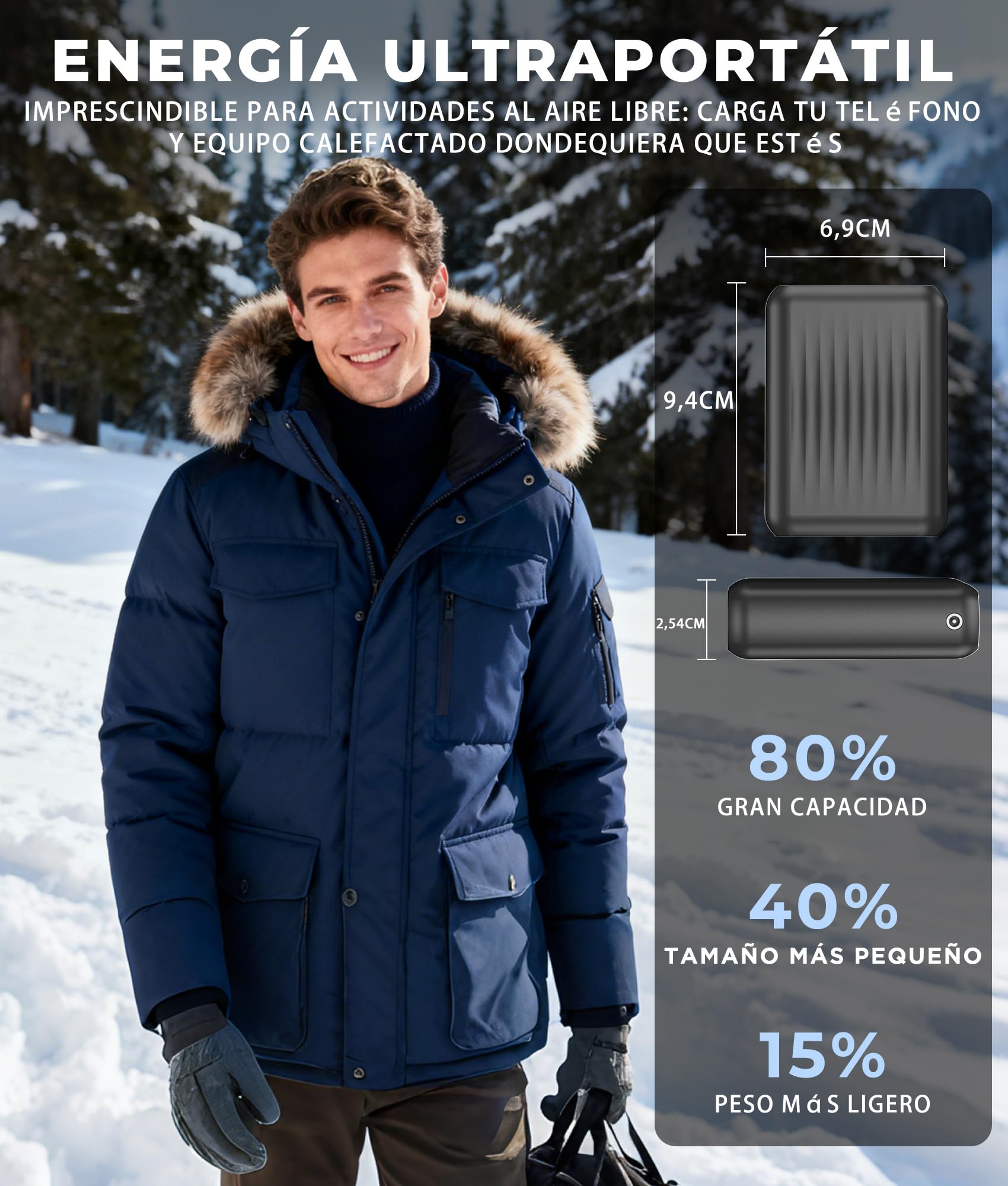 Topdot Batería Externa 18400 mAh para Chaquetas Calefactables 12 V/7,4 V
