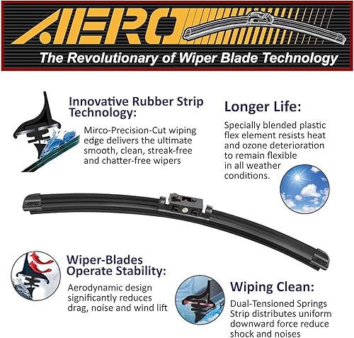 Vista 74 de AERO Avenger - Limpiaparabrisas prémium PTB de 26 + 20 pulgadas para todas las estaciones con repuestos de goma adicionales, repuesto del