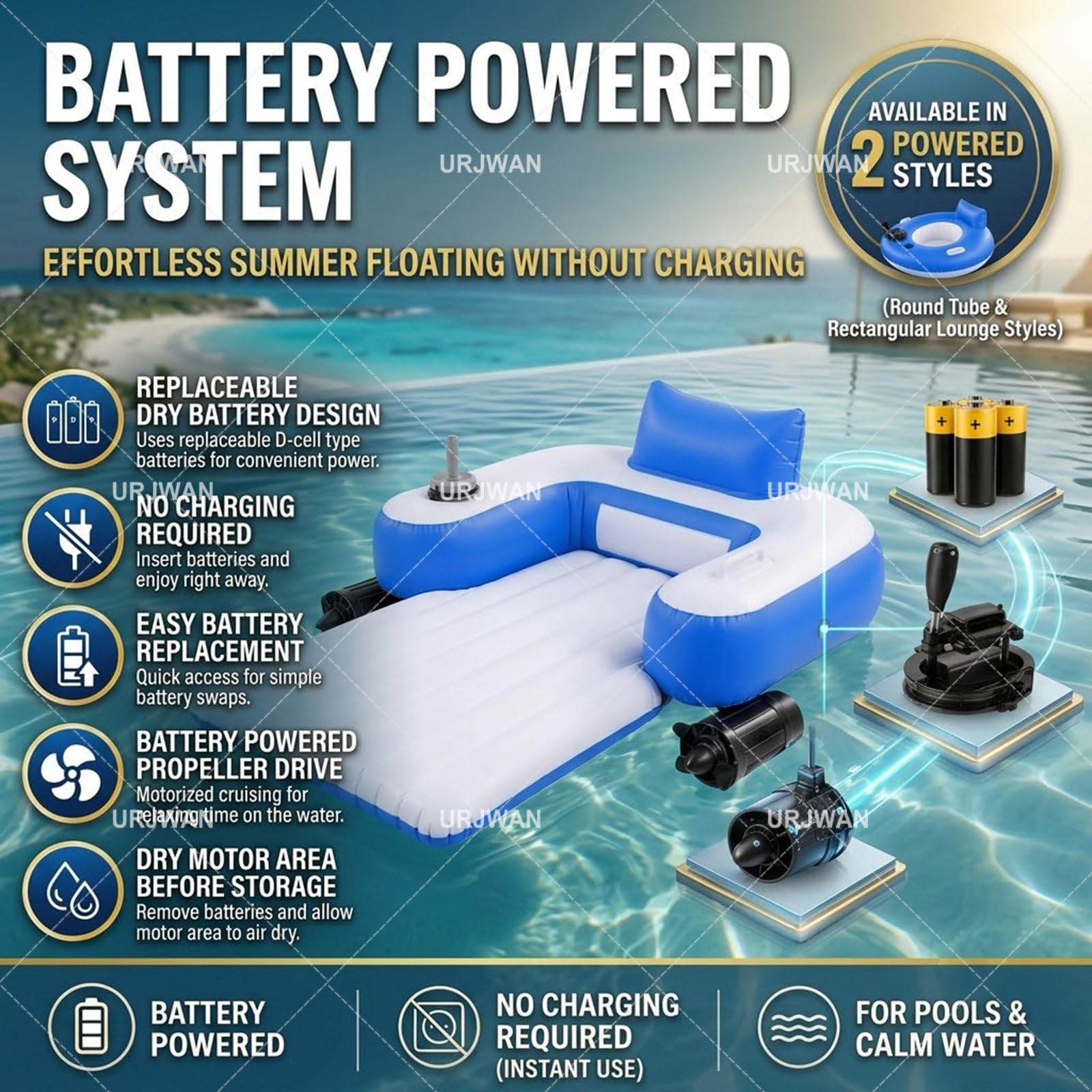 Galleggiante Elettrico per Piscina, Lettino Gonfiabile con Sterzo A 360°, Sdraio Ricaricabile per Adulti con Porta Bicchiere, Materasso Comodo per Fiume, Lago E Spiaggia A