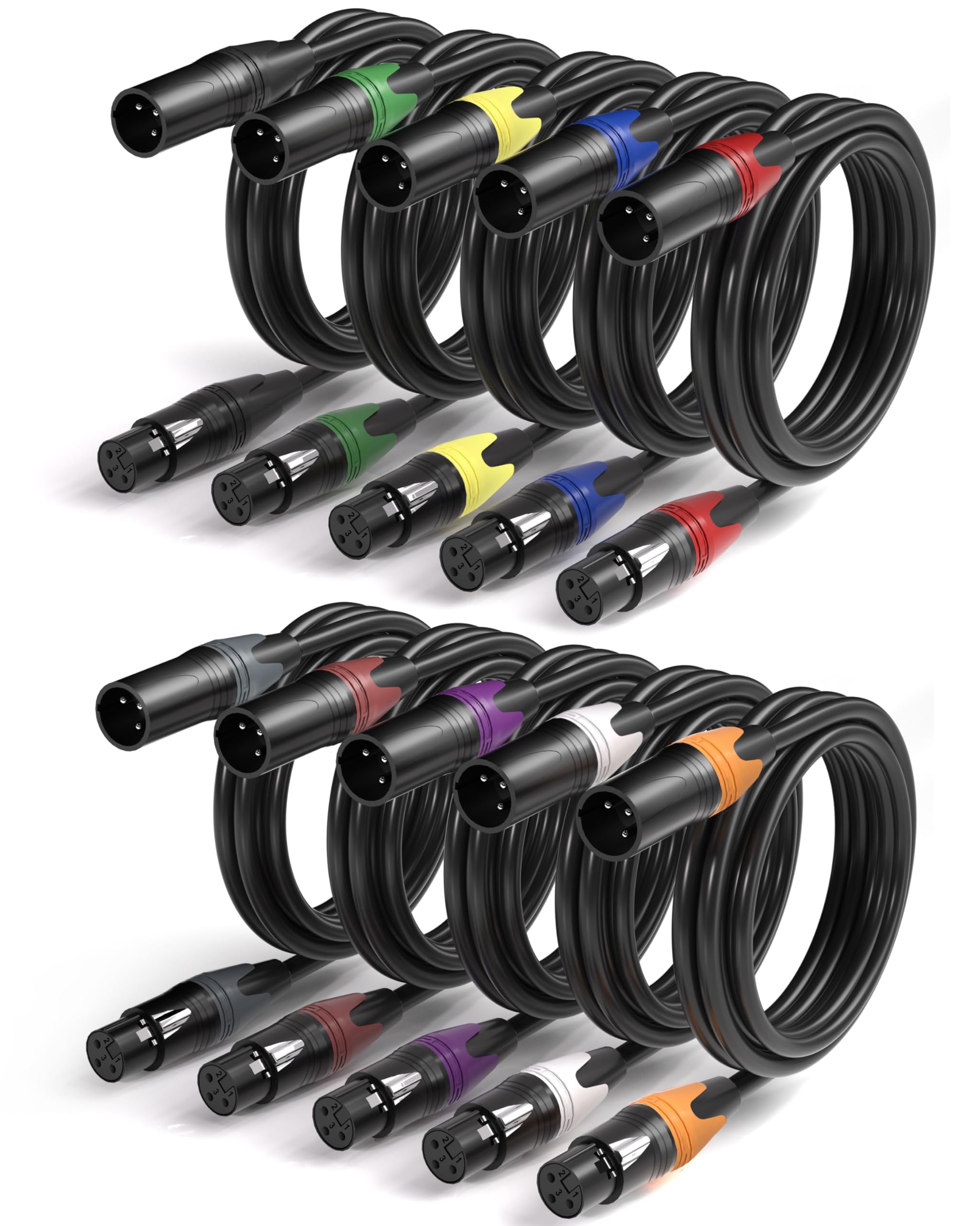 Cables de conexión XLR de 6 pies, paquete de 10 unidades, cable de micrófono XLR corto de 3 pines macho a hembra, cable XLR blindado equilibrado para mezclador de micrófono, estudio de