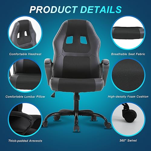 Miniatura 6 de Silla de videojuegos ergonómica, silla de oficina para computadora, silla de escritorio de cuero, silla de carreras, cómoda silla de masaje, silla