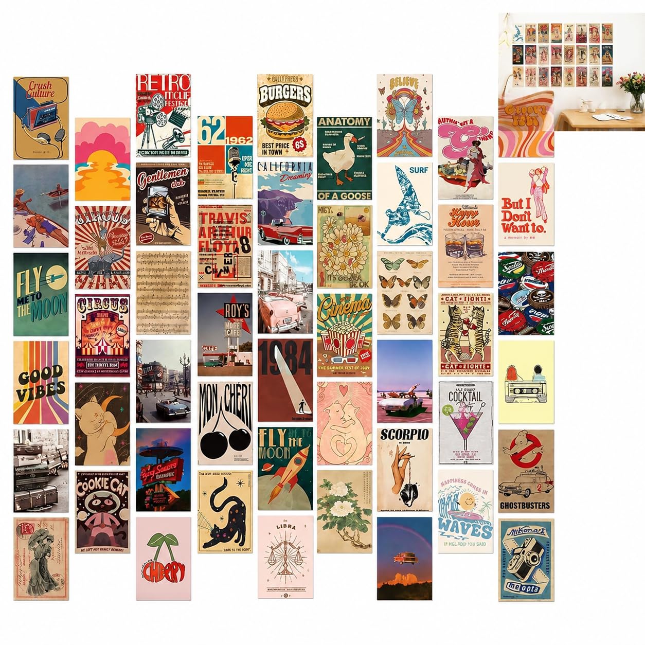 50 Postcards Vintage Art Deco Retro Collage Wall Scrapbooking Decoration