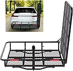 ECOTRIC Hitch Mount Wheelchair Carrier with Mobility Ramp for Wheelchair Scooter Lawn Mower Snow Blower Hauler 500lb Capacity Basket-Style